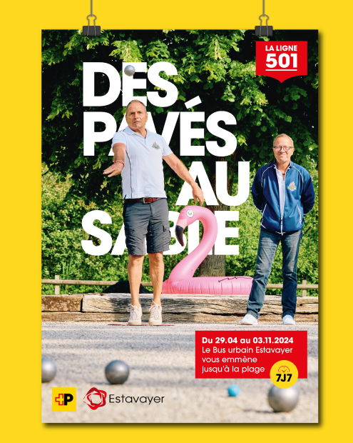 Campagne affichage été pour CarPostal - Ville d'estavayer agence audace Pétanque