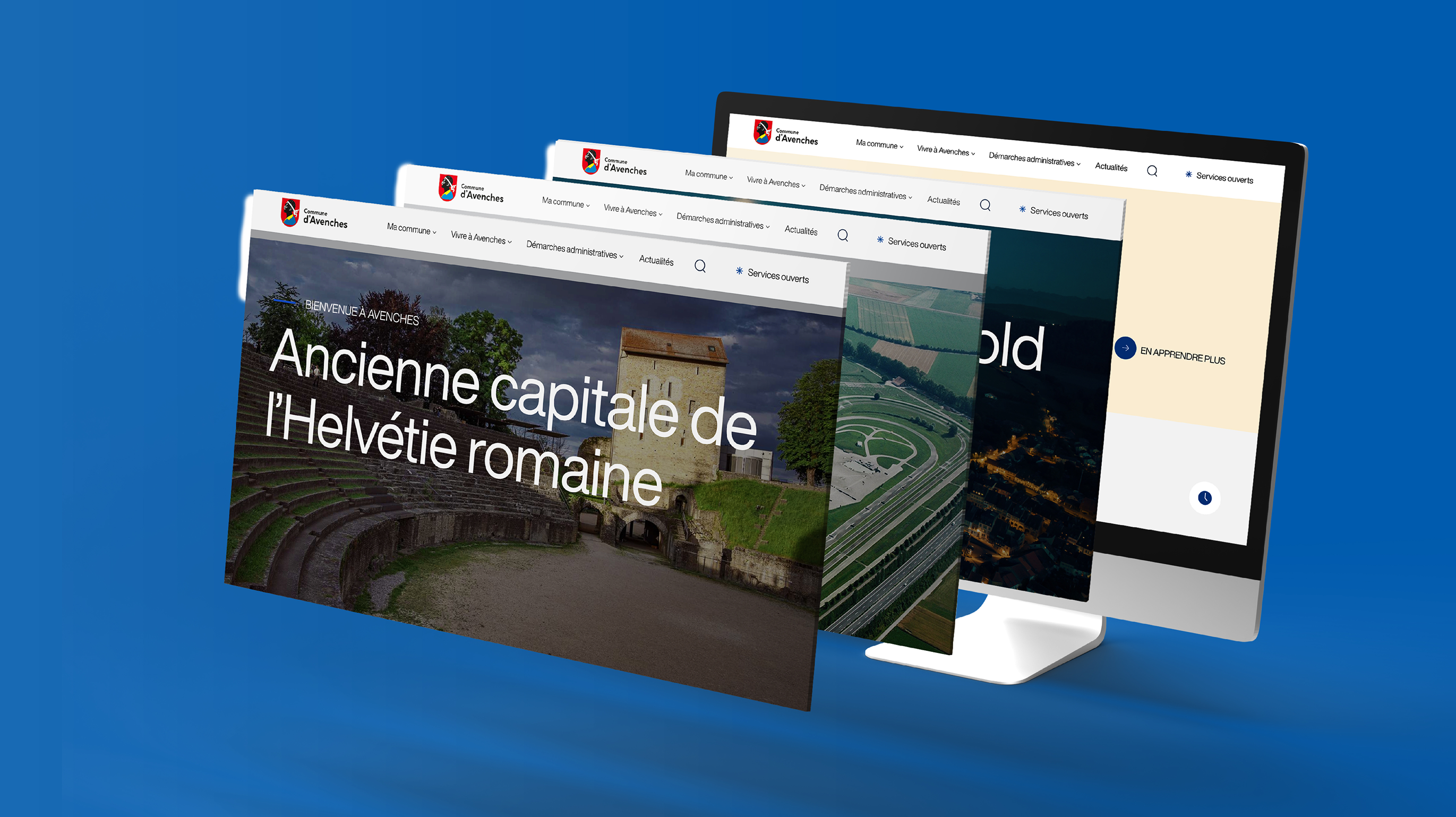 Page d’accueil du site web de la Commune d’Avenches, design moderne et navigation claire