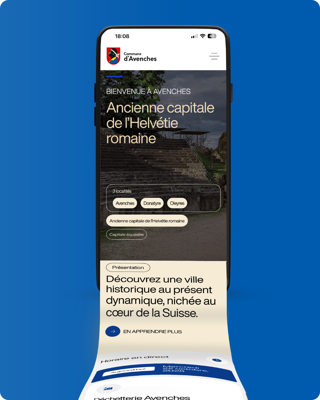 Nouvelle arborescence du site de la Commune d’Avenches avec accès simplifié aux rubriques principale