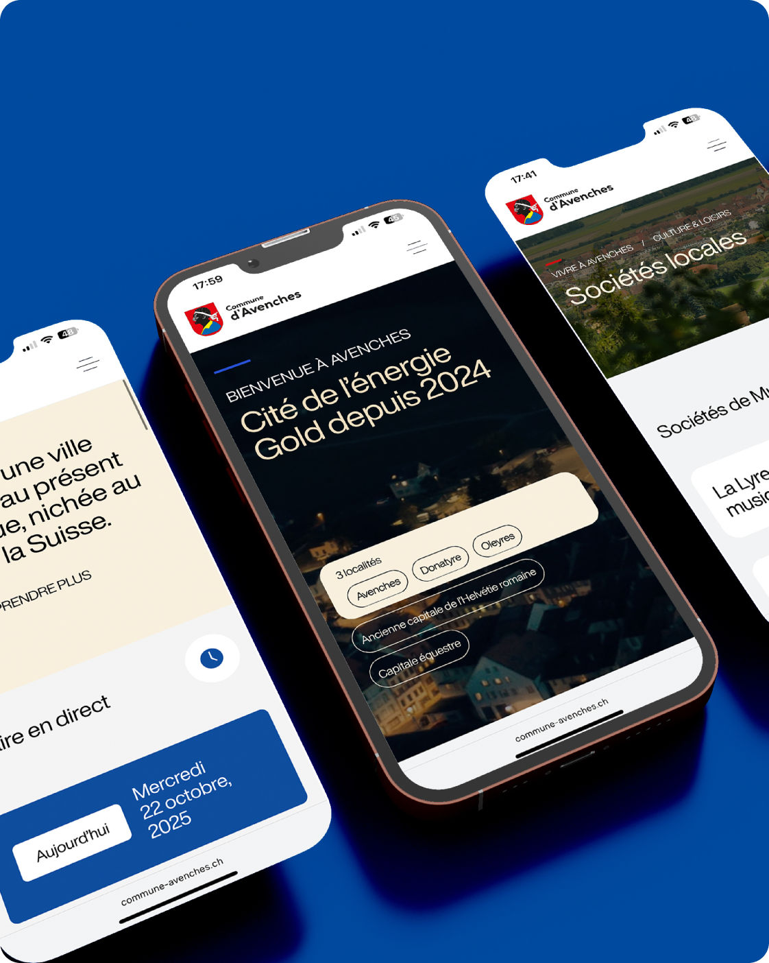 Version mobile du site de la Commune d’Avenches, design responsive et ergonomique